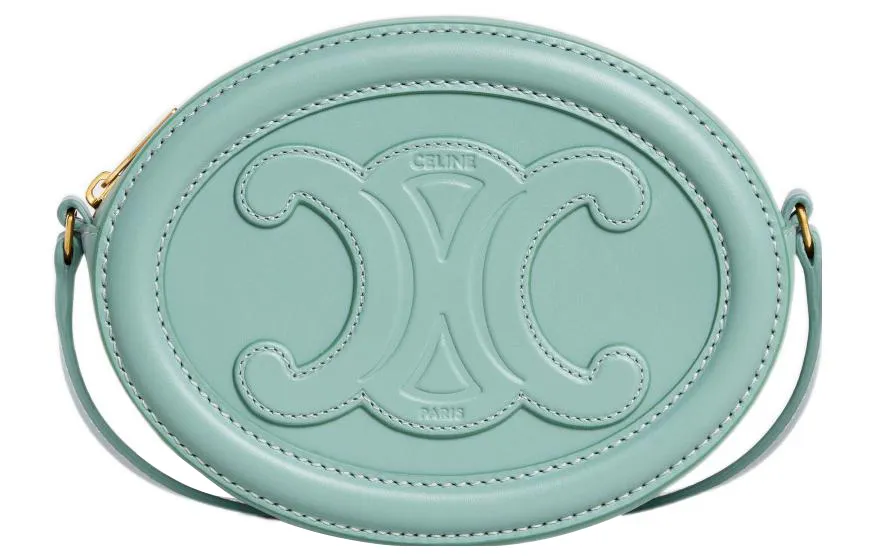 CELINE Cuir Triomphe Cow Leather Mooncake Bag, Shoulder Bag, Crossbody Bag Regular Women's Cool Mint Green