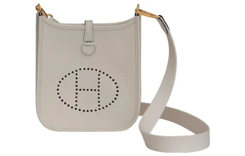 HERMES Evelyne Clemence Bullock Leather Crossbody Bag, Shoulder Bag 16 Women's 8L Beton Glacier White