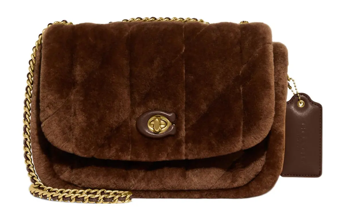 COACH Pillow Shearling With Cow Leather Portable Crossbody Bag, Shoulder Bag Women's Dark Brown