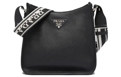 PRADA Grain Leather Hobo Bag, Crossbody Bag, Shoulder Bag Women's Black