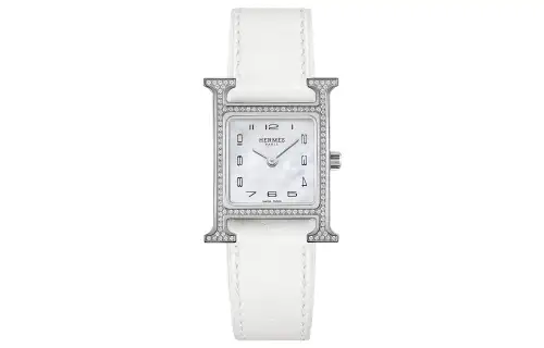 HERMES Wrist Watches Quartz Movement Genuine Leather Strap 25mm Mother of Pearl Color Watch Dial Women's
