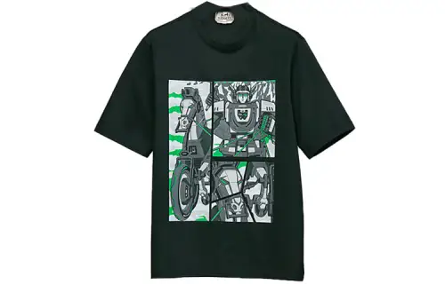 HERMES T Shirts Men's Green Crew Neck Moderate Straight Fit
