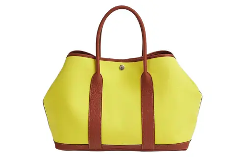 HERMES Garden Party Officier Canvas With Negonda Calfskin Handbag 36 Women's Lemon/Pumpkin