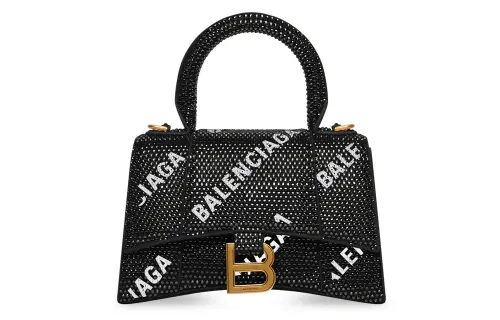 Balenciaga Hourglass Cow Leather Shoulder Bag, Crossbody Bag, Handbag Women's Black