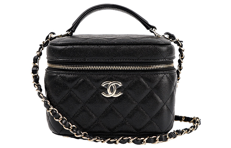 CHANEL 22SS Grain Embossed Cow Leather Box Bag, Makeup Bag, Shoulder Bag, Crossbody Bag, Handbag Small Women's Black