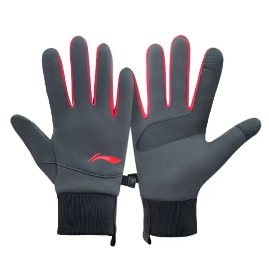 Li Ning Cycling Cold Resistant Wind Resistant Thermal Fleece Lined Touchscreen Polyester/Elastane/PU Sports Gloves