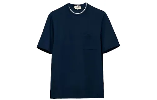 HERMES T Shirts Men's Navy Blue Crew Neck Moderate Straight Fit