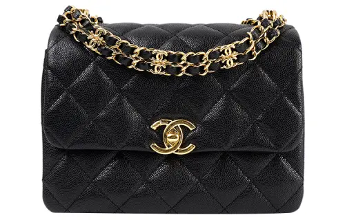 CHANEL 22K Autumn And Winter Grain Cow Leather Material Gold Metal Crossbody Bag, Shoulder Bag Women's Black