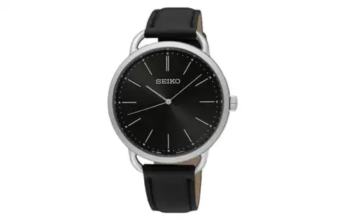 SEIKO ['50', 149262]m Waterproof Quartz Movement Leather Strap Watch 40mm Unisex Black Dial