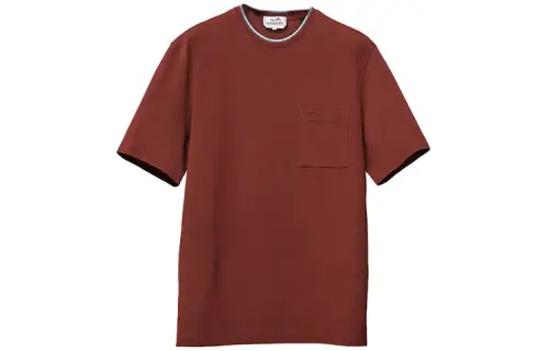 HERMES T Shirts Men's Brick Red Crew Neck Moderate Straight Fit