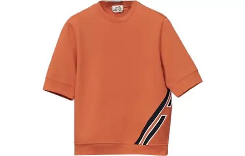HERMES T Shirts Men's Orange Red Crew Neck