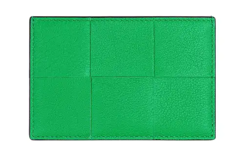 Bottega Veneta Grained Calfskin Card Holder, Wallet Men's Parrot Green/Black