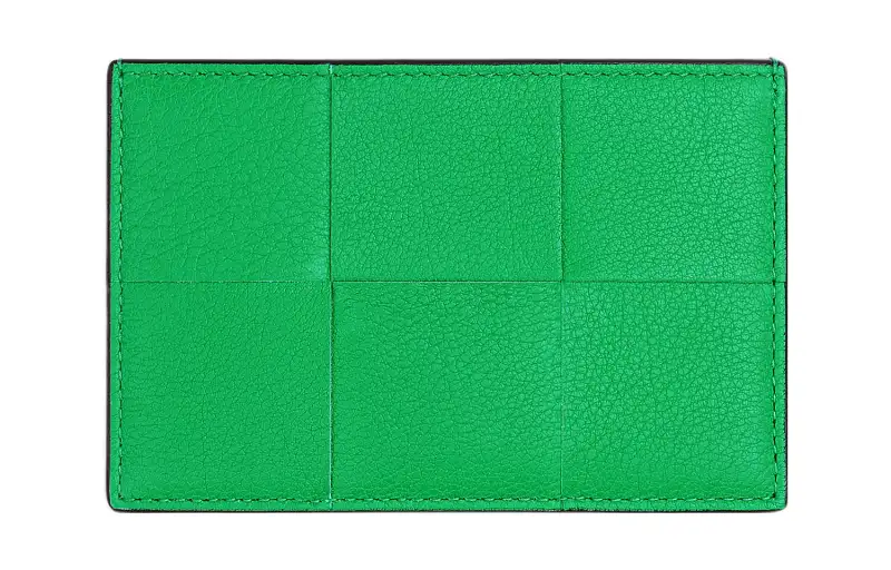 Bottega Veneta Grained Calfskin Card Holder, Wallet Men's Parrot Green/Black