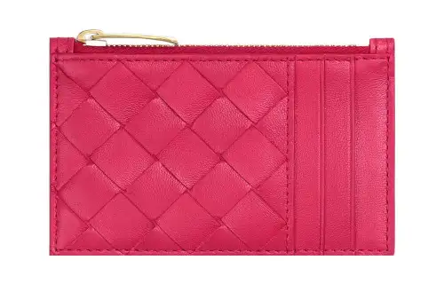 Bottega Veneta Lambskin With Cow Leather Card Holder Women's Cranberry Color