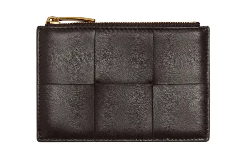 Bottega Veneta Sheepskin With Cow Leather Wallet, Card Holder Women's Dark Brown