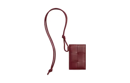 Bottega Veneta Lambskin With Cow Leather Business Card Holder Women's Burgundy
