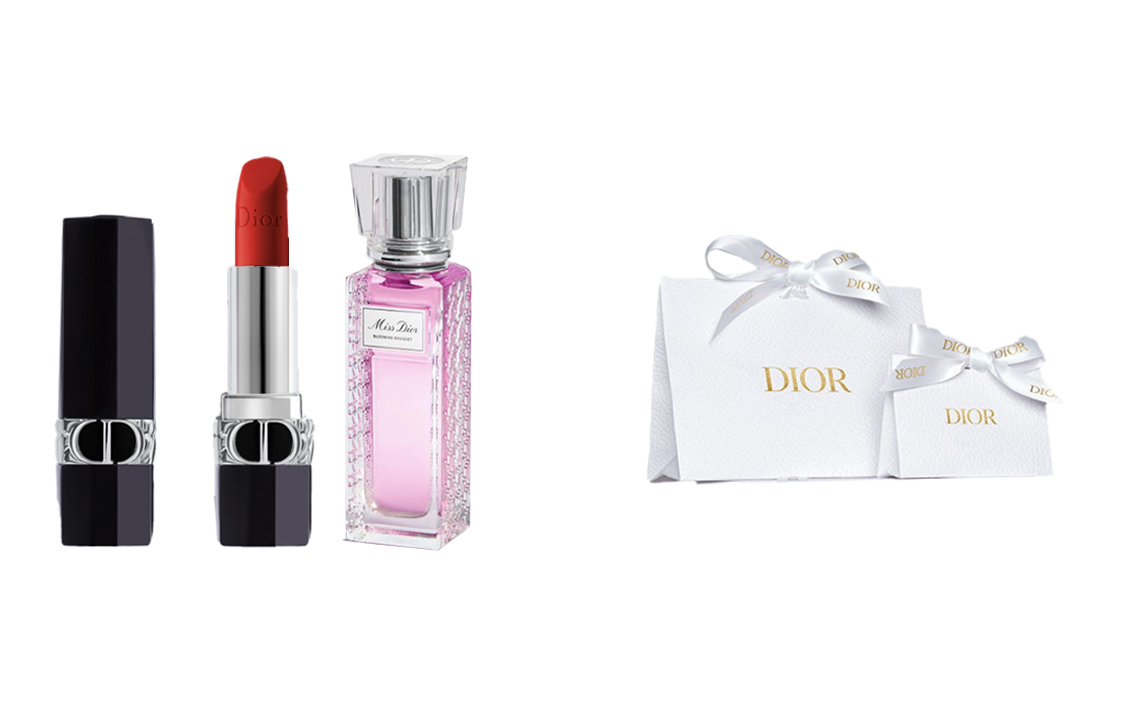 DIOR Dior Fierce Blue Gold Matte Lipstick Makeup Set, Easy to Apply, Matte and Natural, Formal Wear + Perfume Trial Pack + Gift Bag