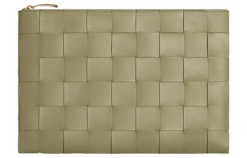 Bottega Veneta Lambskin Clutch Large Women's Lime Gray
