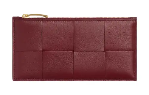 Bottega Veneta Lambskin Card Holder Women's Burgundy
