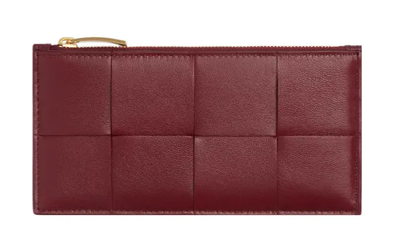 Bottega Veneta Lambskin Card Holder Women's Burgundy