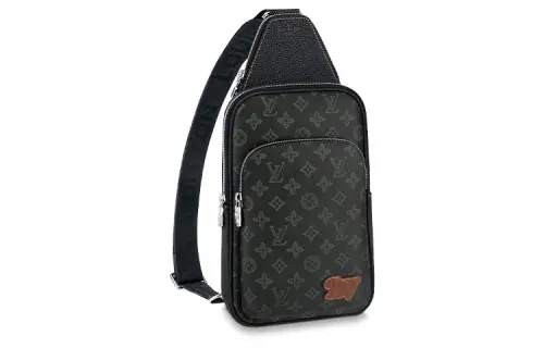 LOUIS VUITTON Avenue Coated Canvas With Cow Leather Trim Sling Bag, Shoulder Bag, Crossbody Bag Regular Men's Black