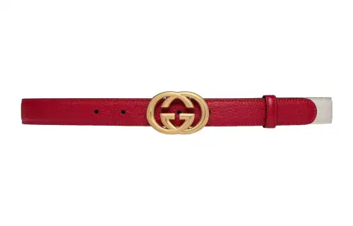 GUCCI Interlocking Leather Belts Women's Red White Width 2.5cm