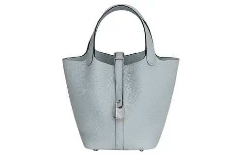 HERMES Picotin Lock Clemence Calfskin Handbag 18 Women's 08 BleuPale Grail Blue