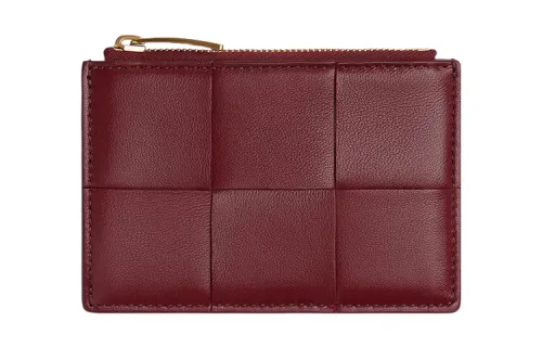 Bottega Veneta Lambskin Calfskin Wallet, Card Holder Women's Burgundy