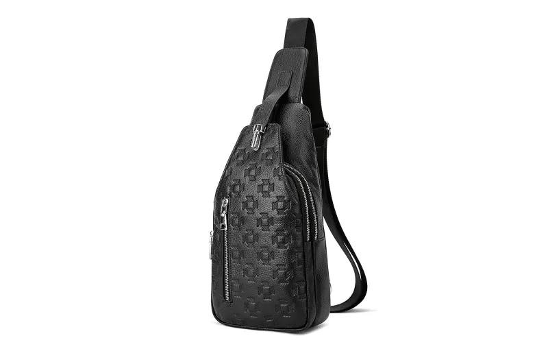 NOMK Cow Leather Shoulder Bag, Crossbody Bag, Fanny Pack, Sling Bag Medium Men's Black