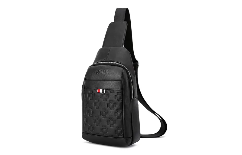NOMK Cow Leather Backpack, Crossbody Bag, Shoulder Bag, Sling Bag Medium Men's Black