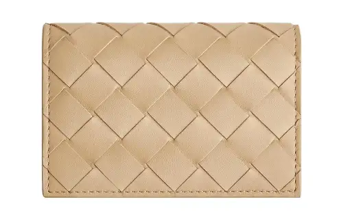 Bottega Veneta Cow Leather Business Card Holder Men's Beige Yellow