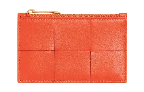Bottega Veneta Lambskin Card Holder, Wallet Women's Orange
