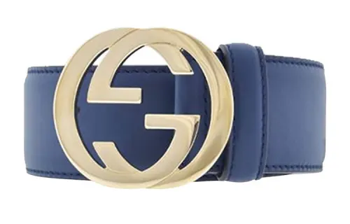GUCCI Interlocking G Leather Belts Women's Blue Width 3.8cm