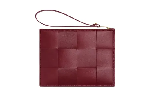 Bottega Veneta Sheepskin Calf Leather Clutch Wallet Medium Women's Burgundy