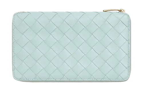 Bottega Veneta Sheepskin With Calfskin Travel Bag Wallet Women's Washed Blue Green