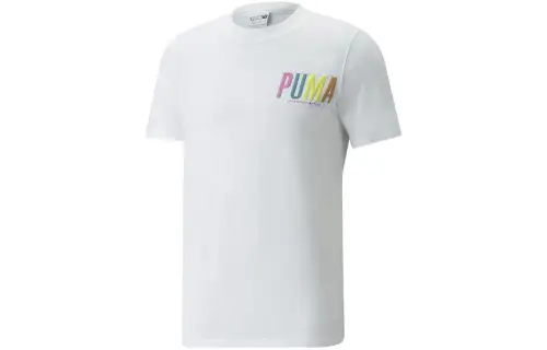 PUMA T Shirts Men's White Crew Neck Moderate Straight Fit
