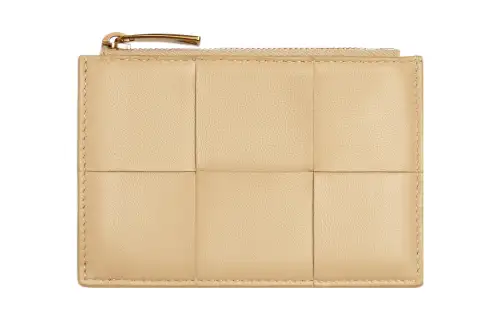 Bottega Veneta Sheepskin With Cow Leather Wallet, Card Holder Women's Beige