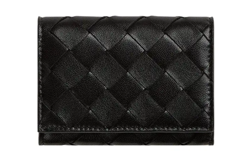 Bottega Veneta Lambskin With Calfskin Card Holder Women's Black