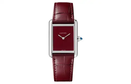 CARTIER TANK DE Quartz Movement Unisex Watch 25.5*33.7mm Red Watch Dial Stainless Steel Case