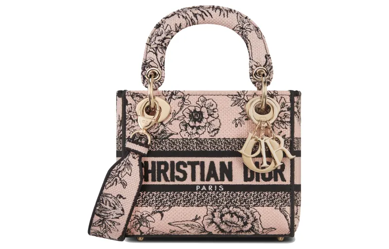 DIOR Lady D Lite Embroidery Handbag Shoulder Bag, Crossbody Bag, Handbag Mini Women's Pink