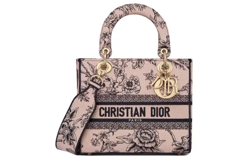 DIOR Lady D Lite Embroidery Handbag Shoulder Bag, Crossbody Bag, Handbag Medium Women's Pink