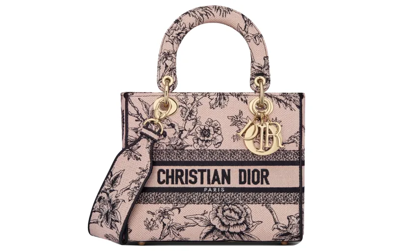 DIOR Lady D Lite Embroidery Handbag Shoulder Bag, Crossbody Bag, Handbag Medium Women's Pink