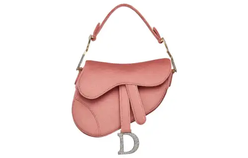 DIOR Saddle Rhinestone Velvet Saddle Bag Handbag, Shoulder Bag Mini Women's Pink