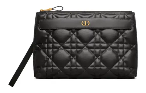 DIOR Caro Lambskin Wrist Bag Clutch Large Women's Black