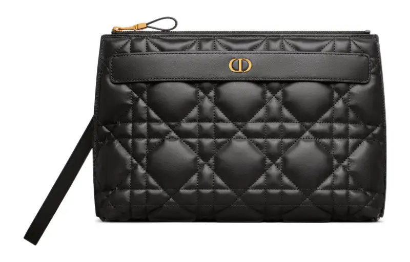 DIOR Caro Lambskin Wrist Bag Clutch Large Women's Black