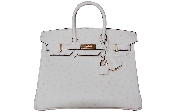 HERMES Birkin Ostrich Leather Birkin Bag Handbag 25 Women's I2 Nata Cream White