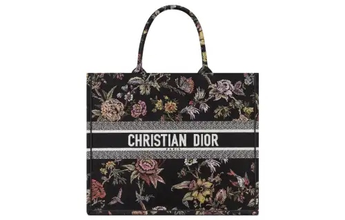 DIOR BookTote Embroidery Tote Bag, Shopping Bag, Handbag Large Women's Black