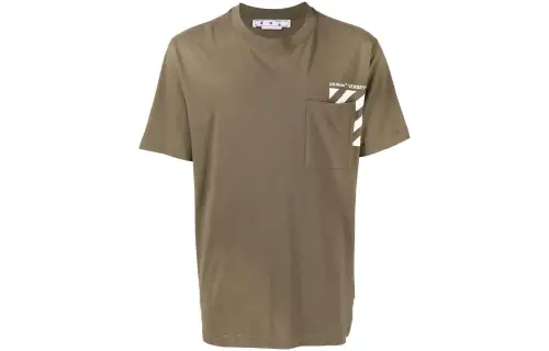 OFF WHITE T Shirts Men's Olive Green Crew Neck Moderate Straight Fit