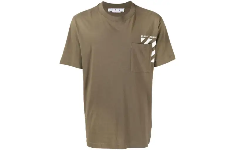 OFF WHITE T Shirts Men's Olive Green Crew Neck Moderate Straight Fit