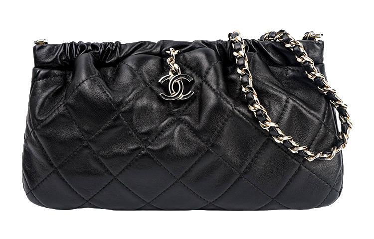 CHANEL 22P Cow Leather Cloud Bag Clutch Handbag 22 Women's Black